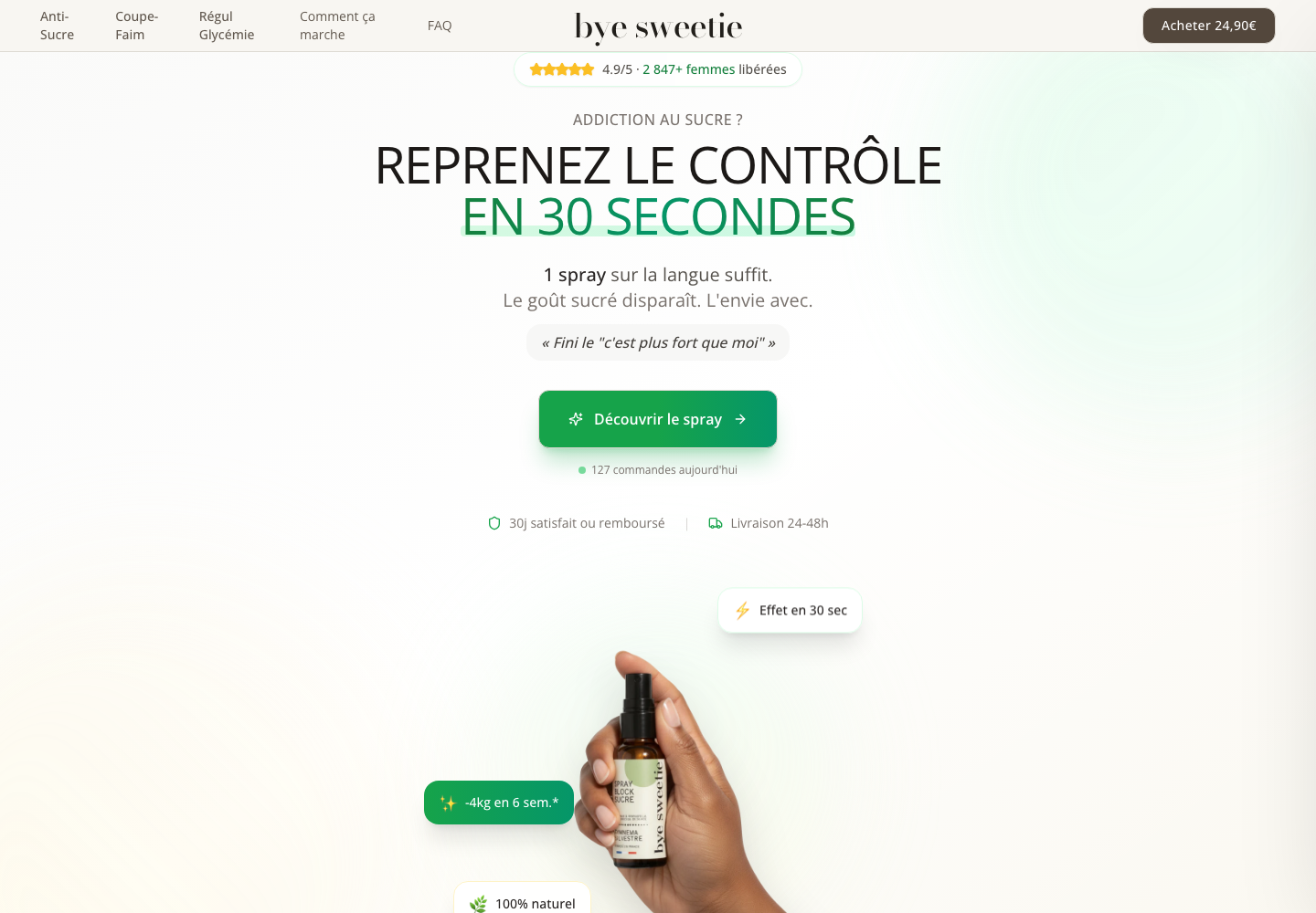 Interface du site Bye Sweetie